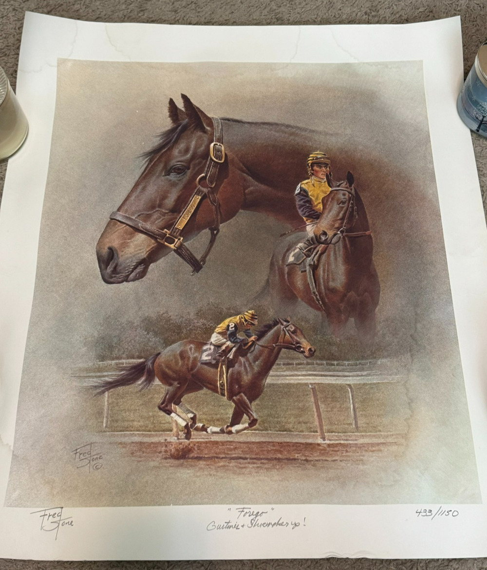 Fred Stone - Forego - Gustines + Shoemaker Up ! Signed 433/1150 Equine Art